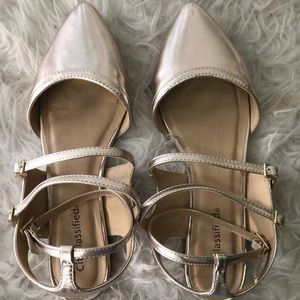 Gold strappy pointed flats